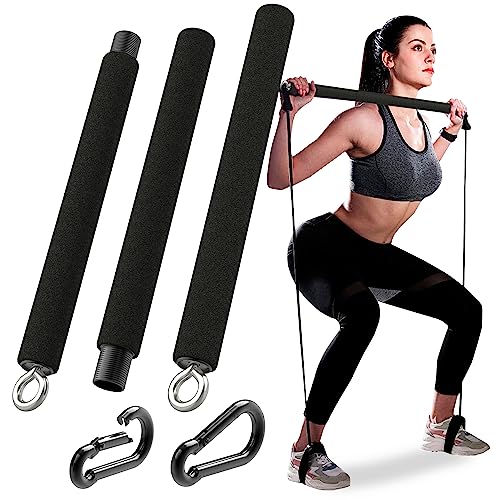 Portable black foam pilates bar with carabiners for secure workouts