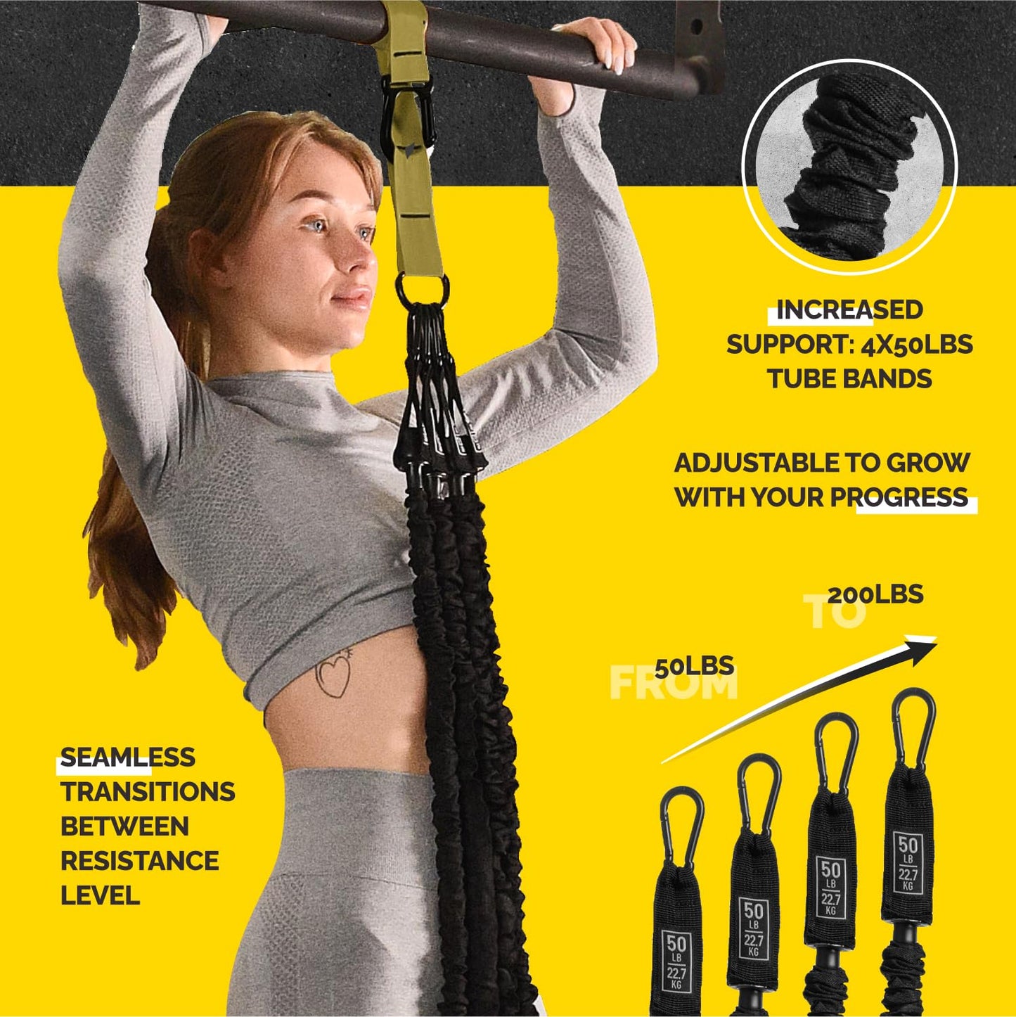 Military green pull up assist bands for customizable resistance levels