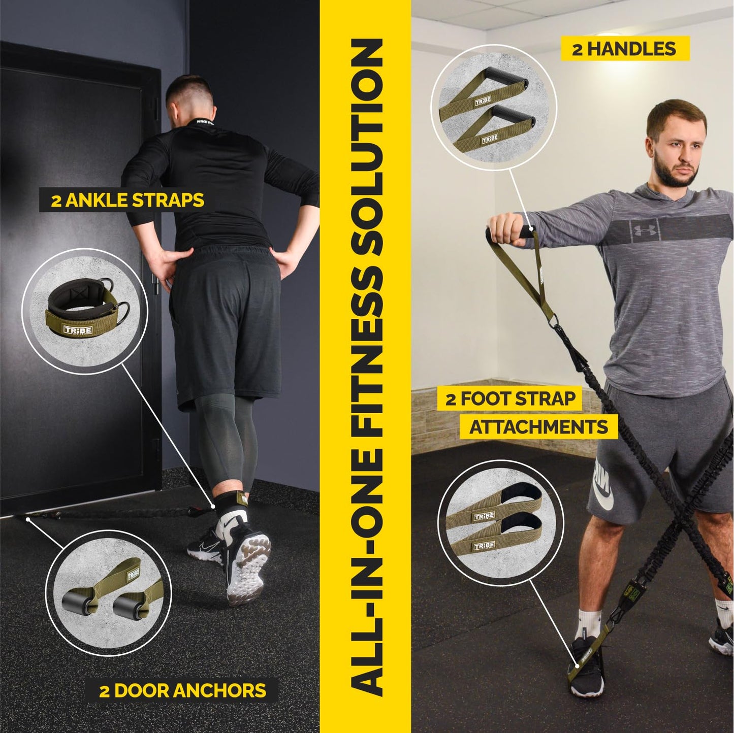 All-in-one green nylon tube resistance bands set for versatile training