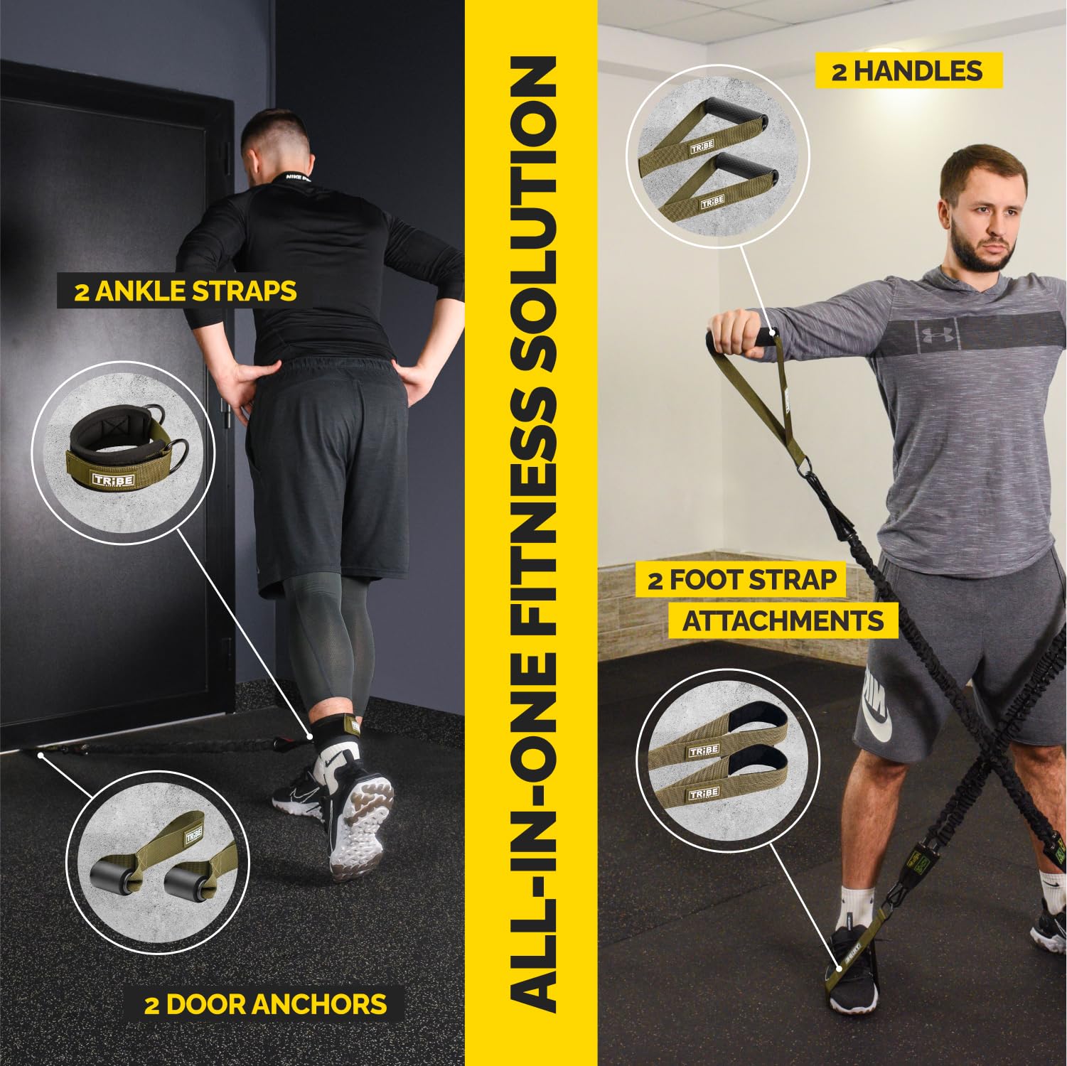 All-in-one green nylon tube resistance bands set for versatile training