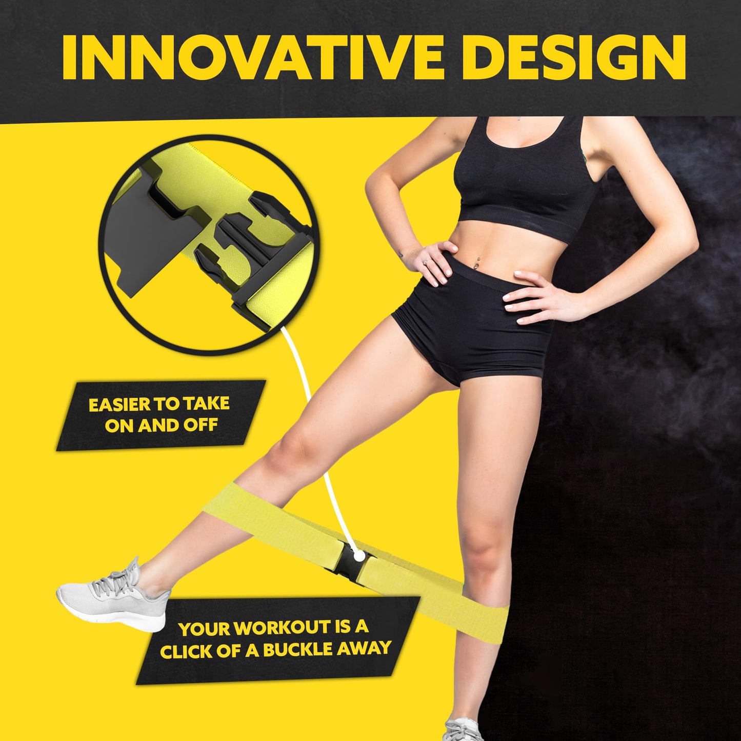 Yellow fabric resistance bands with buckle – innovative features