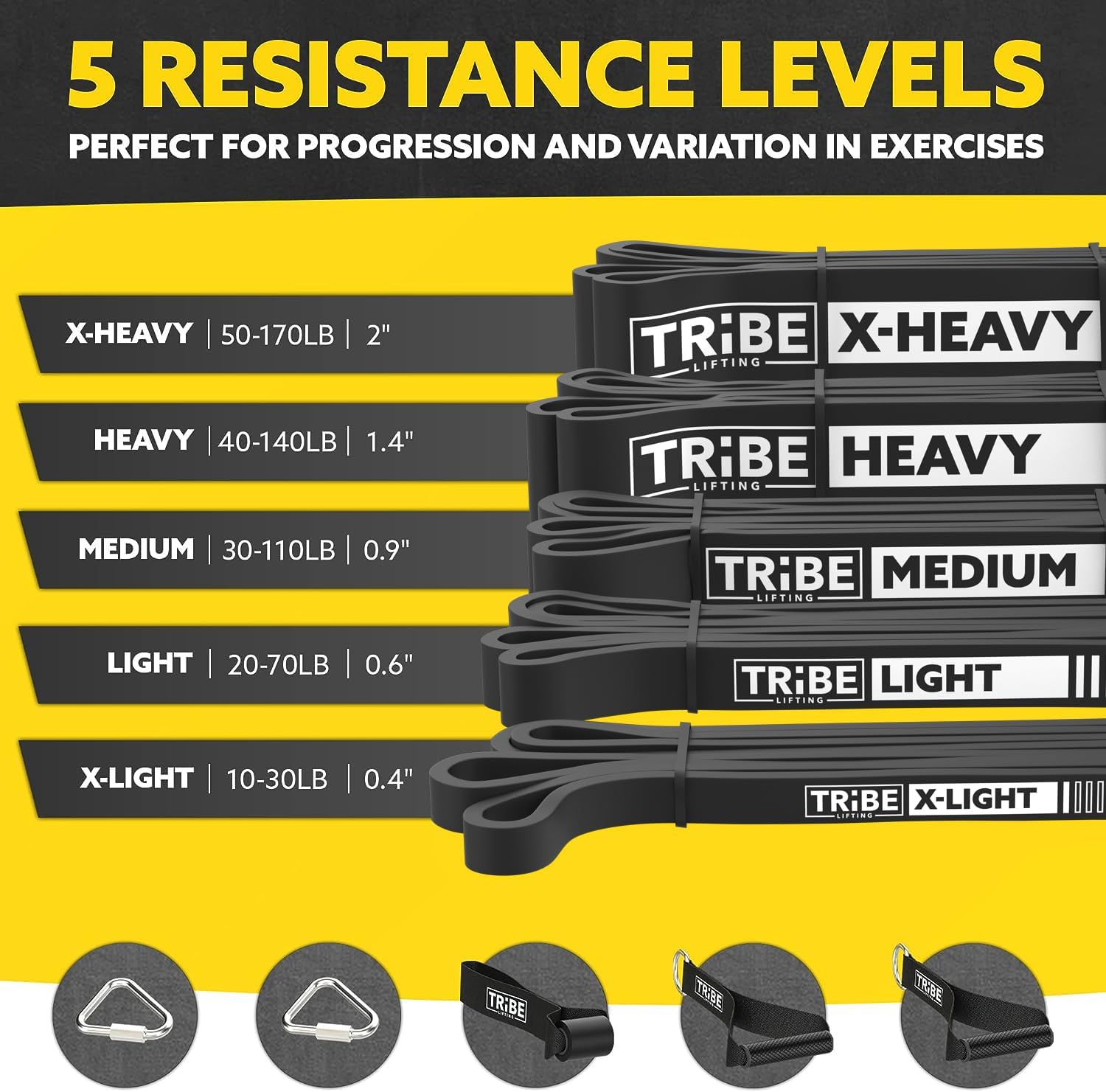 Black resistance bands set with multiple resistance levels for versatile workouts