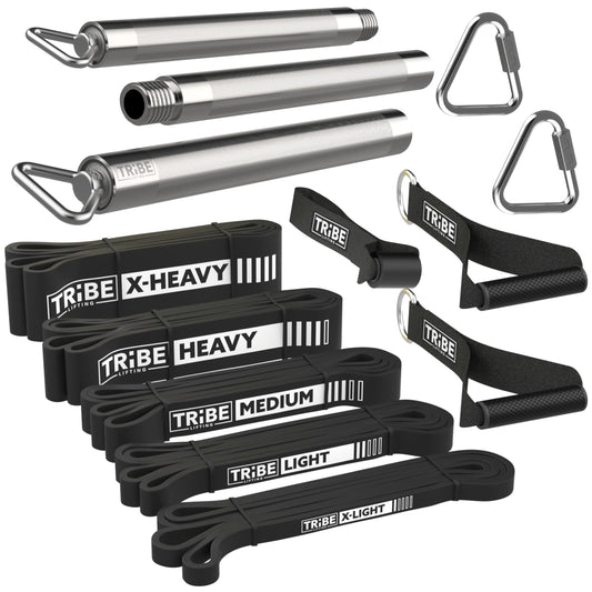 Black resistance bands set with bar for full-body workouts