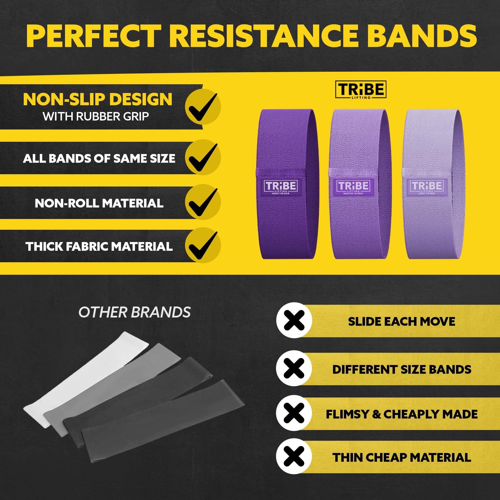 Premium Purple fabric bands 3 pack non slip grip