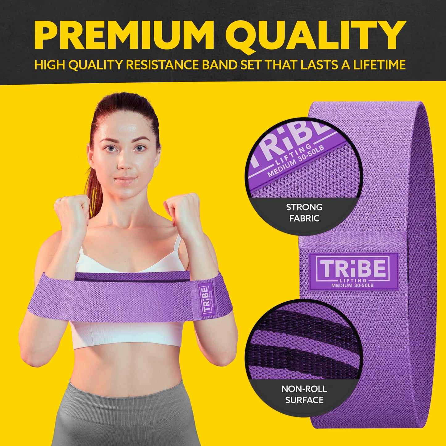 Purple workout bands 3 resistance levels premium materials