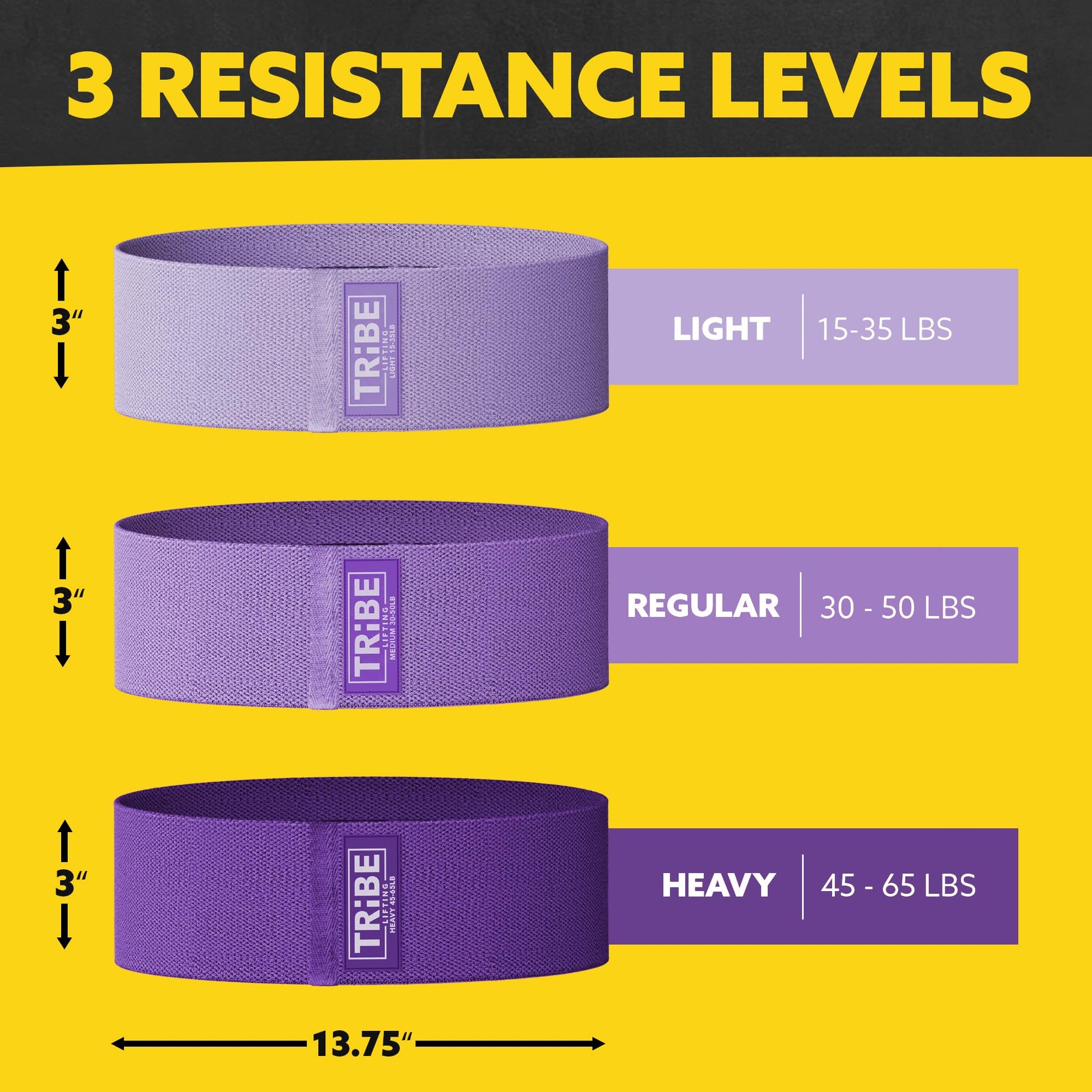 Purple workout bands – 3-pack with varied resistance levels