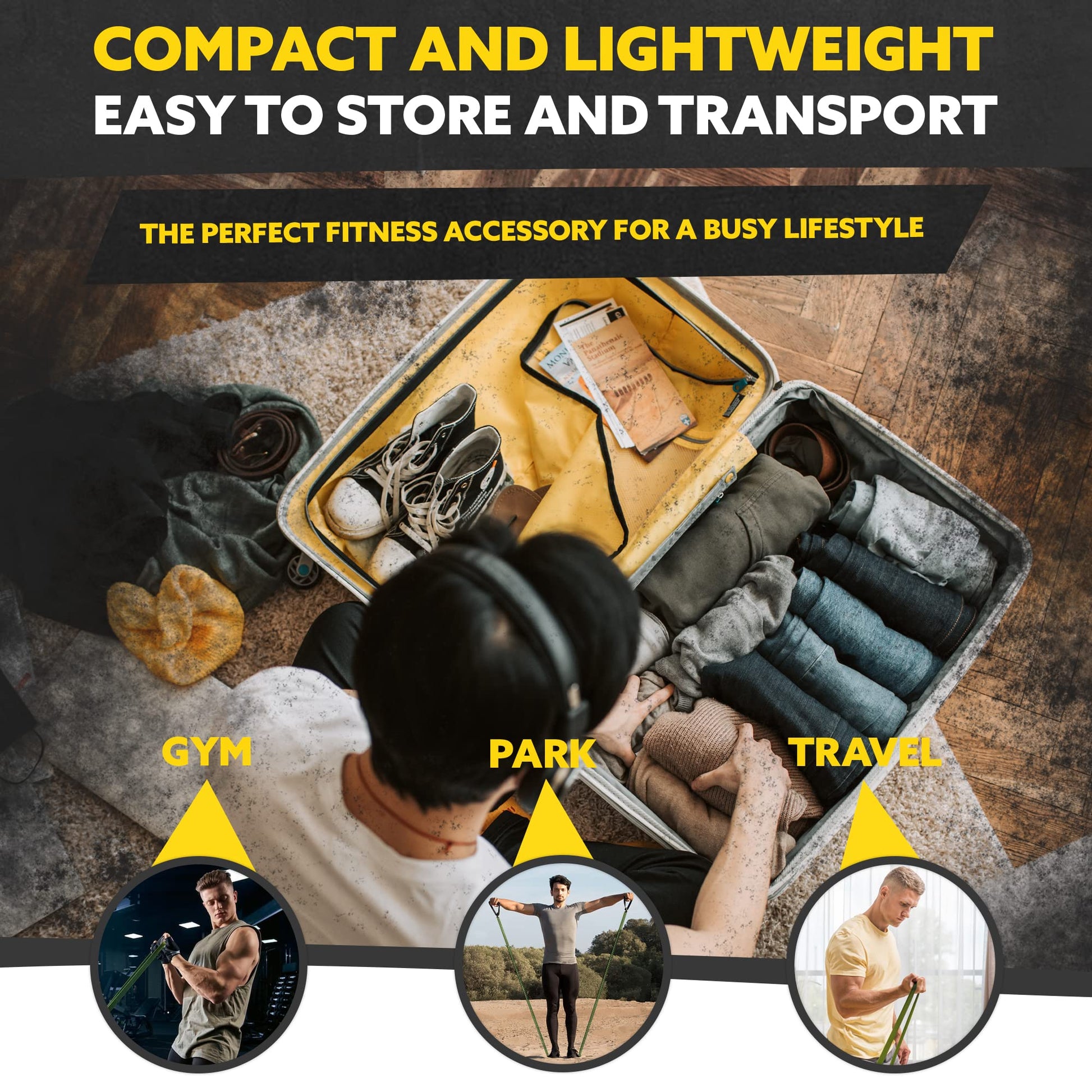 Portable green exercise bands set with lightweight design for convenience