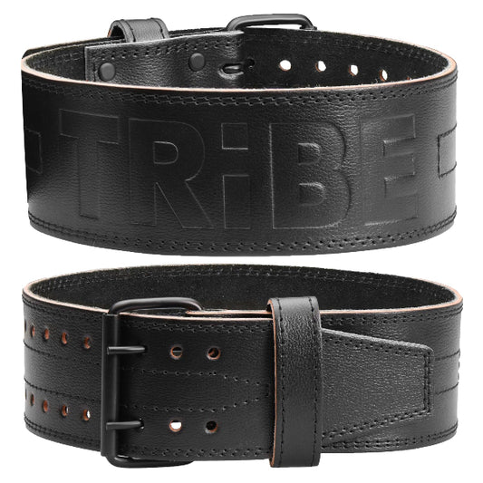 Leather weight lifting belt for deadlifts and squats, black grain design