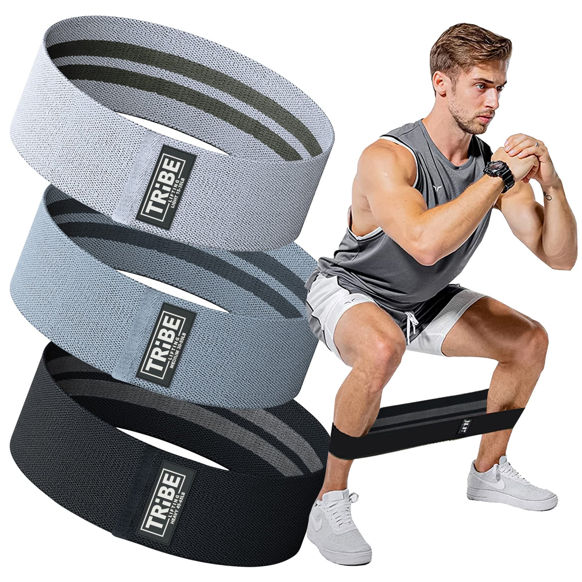 Grey gradient resistance band set – fabric, 3 pieces