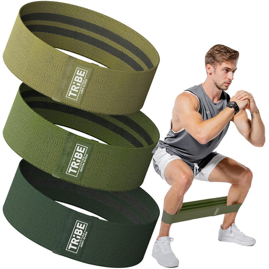 Military green resistance band set – fabric, 3 pieces