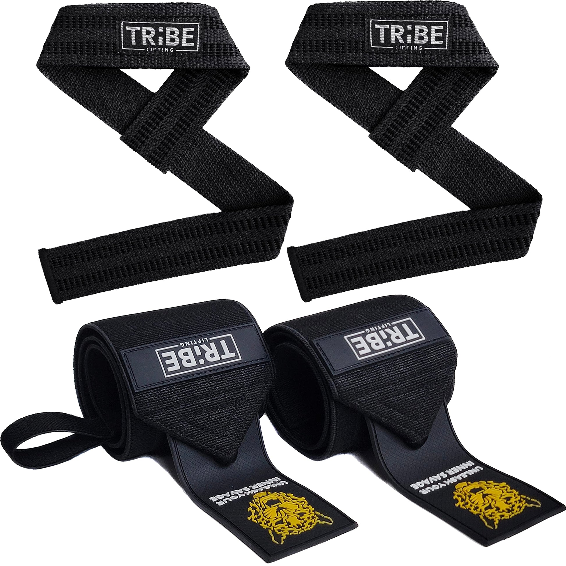 Premium black wrist wraps and lifting straps pair for powerlifting