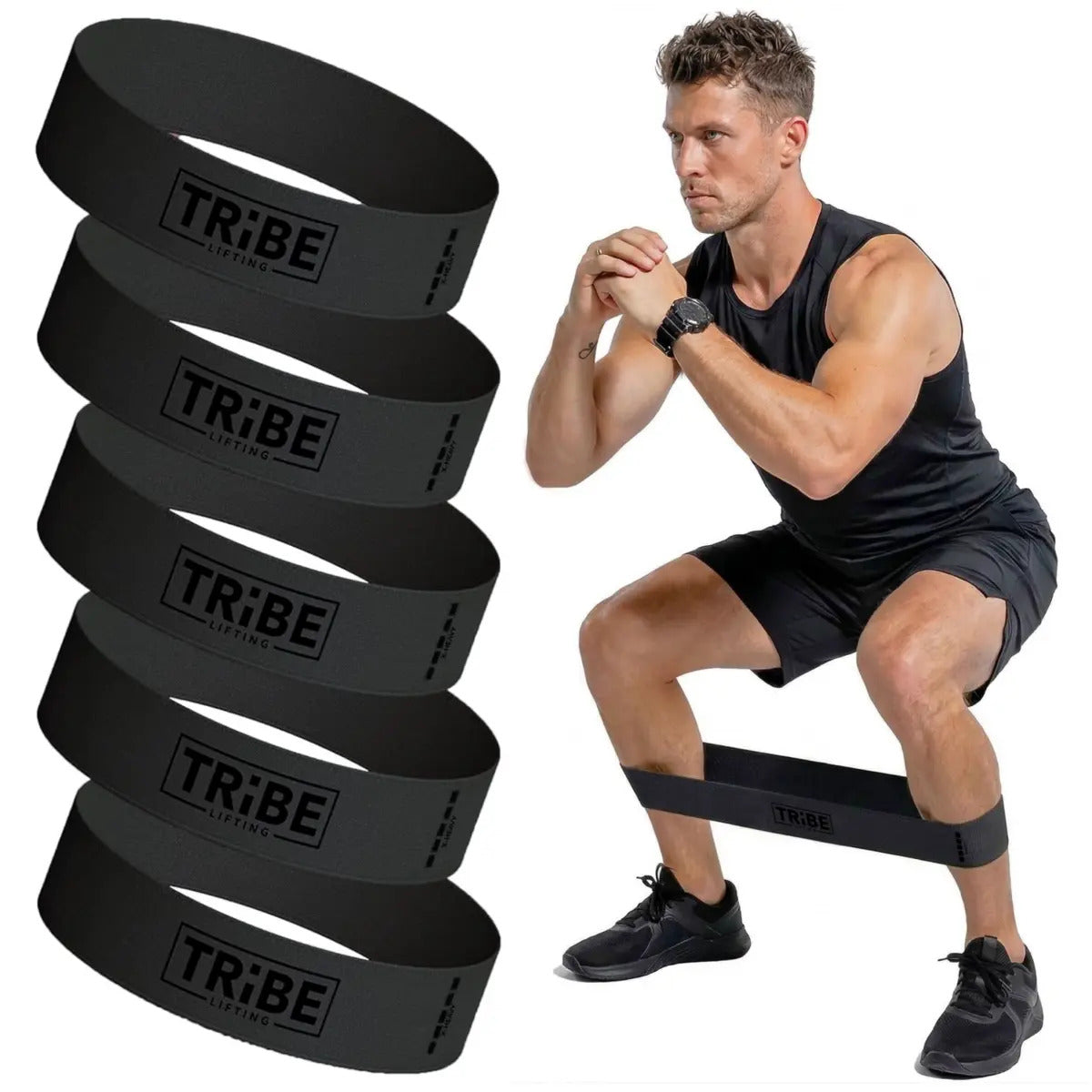 Black Fabric Resistance Bands – X-Heavy Set of 5 for Legs & Glutes