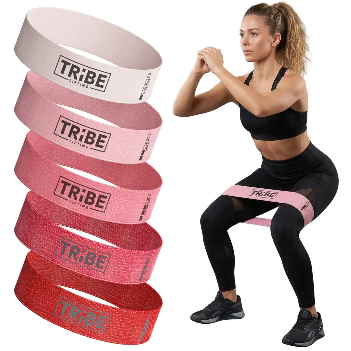 Pink Fabric Resistance Bands – Set of 5 for Legs & Glutes – Tribe
