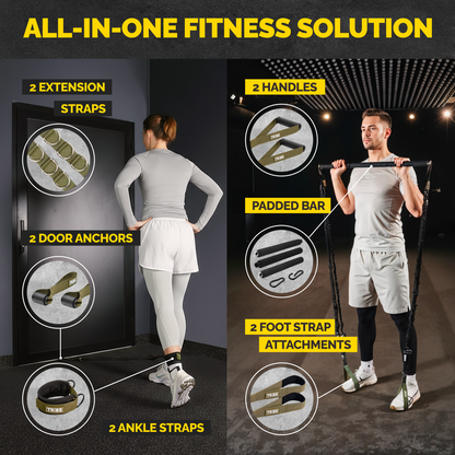 180 lb Tube Resistance Bands Set with Bar & Extension Straps – Yellow Black