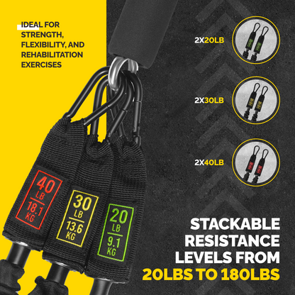 180 lb Tube Resistance Bands Set with Bar & Extension Straps – Yellow Black
