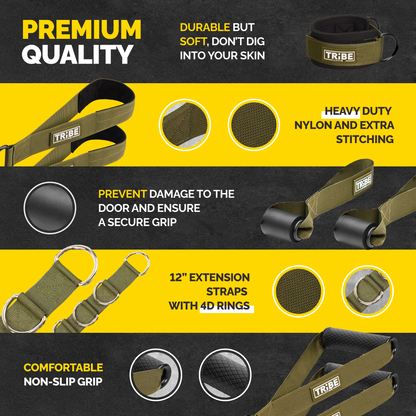 180 lb Tube Resistance Bands Set with Bar & Extension Straps – Yellow Black