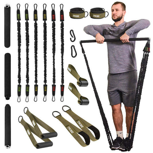 Heavy duty green nylon tube resistance bands with bar for effective training