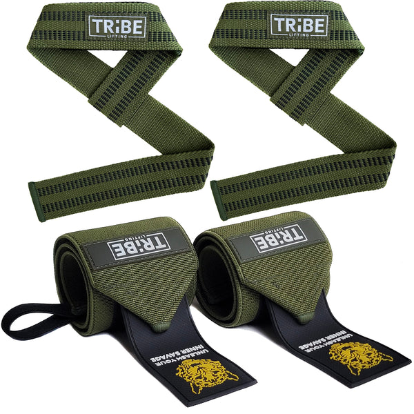 Heavy Duty Wrist Wraps and Lifting Straps – Green Set