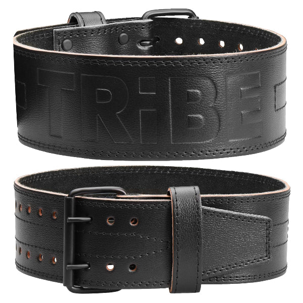 Black Tribe Lifting 5mm genuine leather weight lifting belt with front and back views
