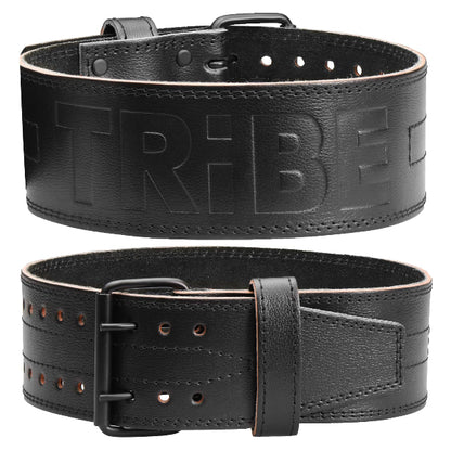 Black Tribe Lifting 5mm genuine leather weight lifting belt with front and back views