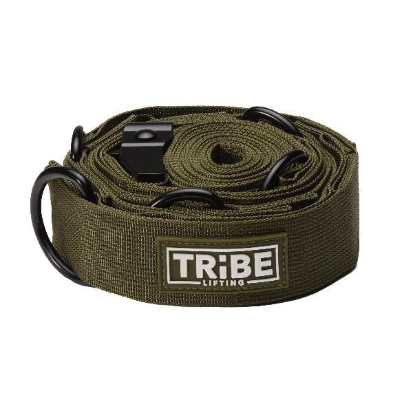 Military green Tribe Lifting door anchor for resistance bands with multiple metal attachment rings