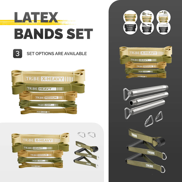 Green Long Resistance Bands Set with Handles & Workout Bar