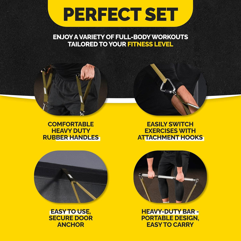 Green Long Resistance Bands Set with Handles & Workout Bar