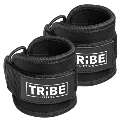 Black Tribe Lifting padded ankle straps with double D-rings for cable machine leg exercises