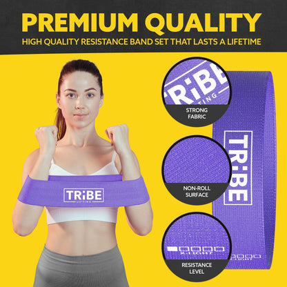 Purple fabric resistance band from the Tribe Lifting resistance bands set of 5 showing strong fabric and non-roll surface details